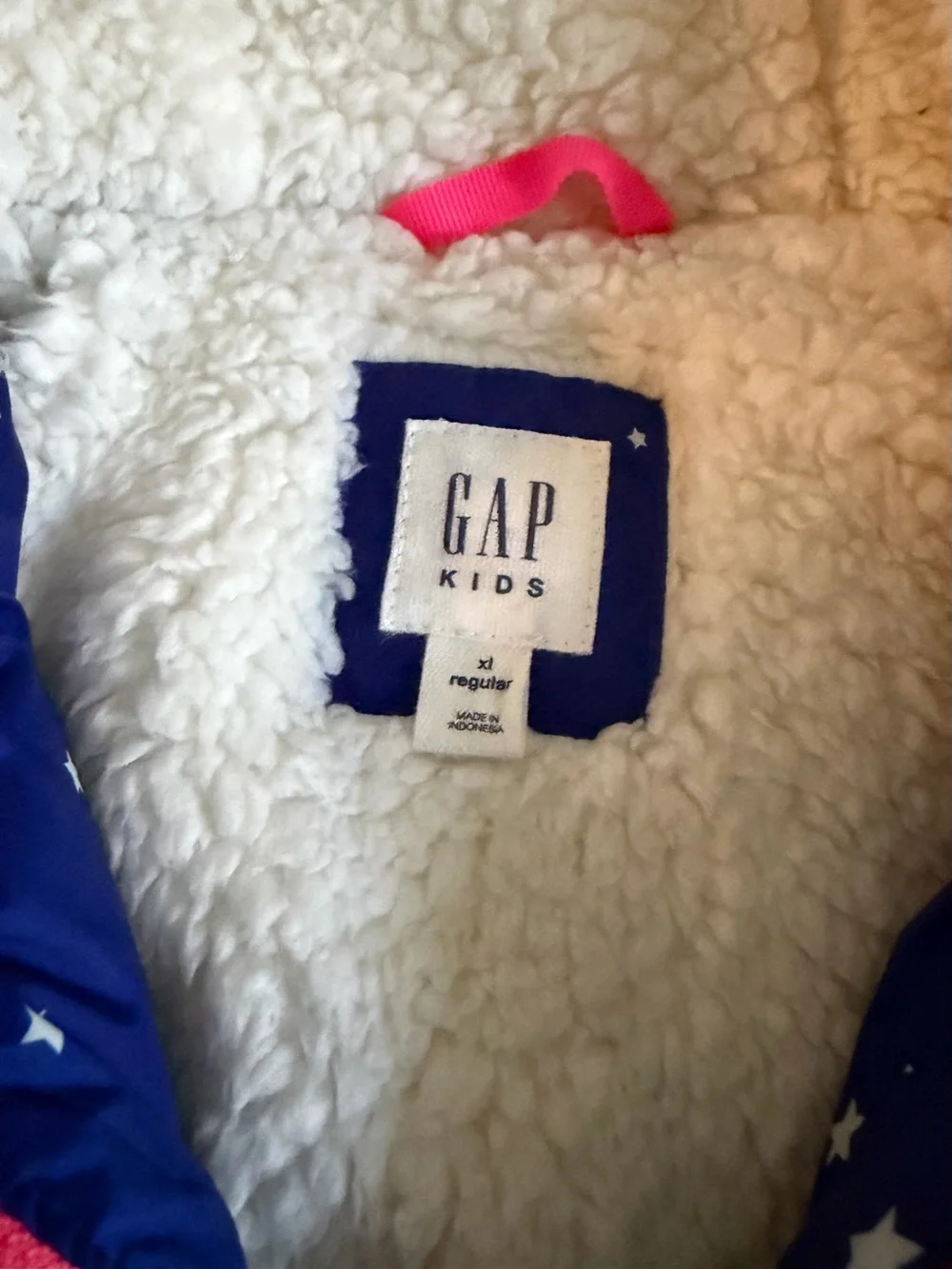 GAP Kids | Blue Star Print Sherpa Lined Puffer Jacket Hooded | XL